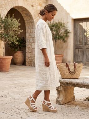 Ralph Lauren Collection White Leather Espadrille Wedge Sandals